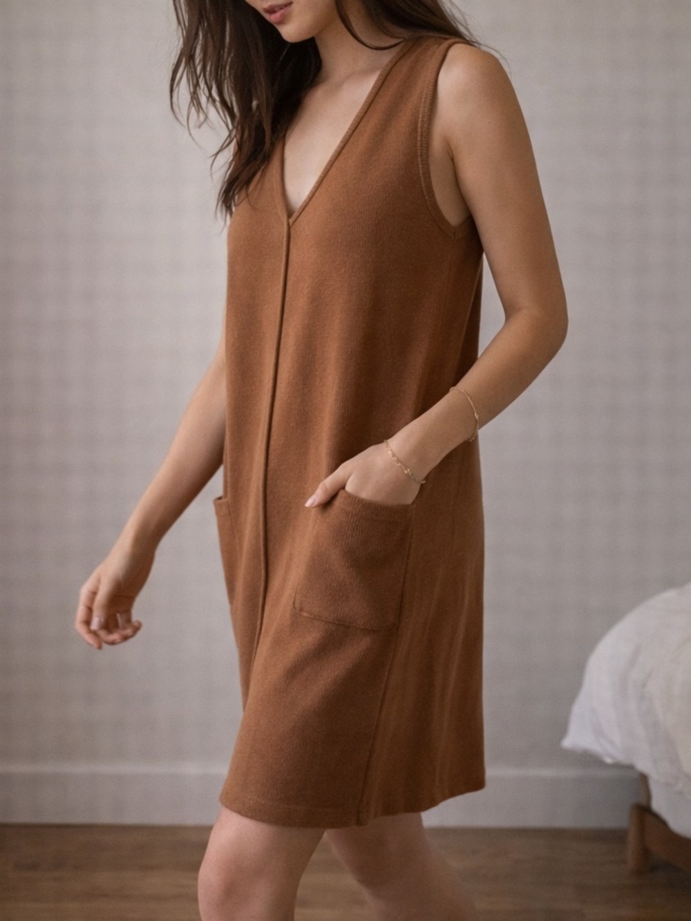 Free People Brown Sweater Dress Minimalist Cozy Knit Small Soft Girl